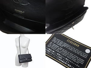 新品同様 CHANEL シャネル マトラッセ25 Wフラップ Wチェーンショルダーバッグ 21番台 キャビアスキン ココマーク 総ブラック 中古 4b001141