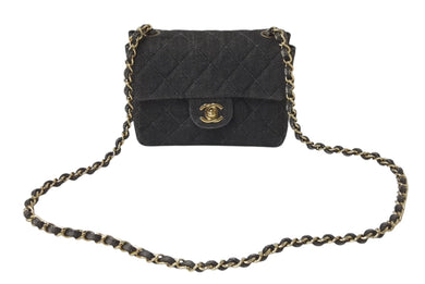 CHANEL シャネル デニム ミニマトラッセ 17 チェーンショルダーバッグ 6番台 ココマーク ブラック系 ゴールド金具 美品 中古 4b001144