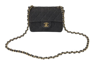 CHANEL シャネル デニム ミニマトラッセ 17 チェーンショルダーバッグ 6番台 ココマーク ブラック系 ゴールド金具 美品 中古 4b001144