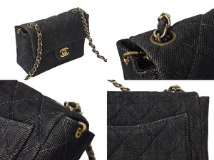 CHANEL シャネル デニム ミニマトラッセ 17 チェーンショルダーバッグ 6番台 ココマーク ブラック系 ゴールド金具 美品 中古 4b001144