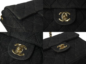 CHANEL シャネル デニム ミニマトラッセ 17 チェーンショルダーバッグ 6番台 ココマーク ブラック系 ゴールド金具 美品 中古 4b001144