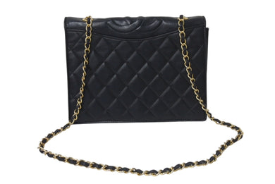 CHANEL シャネル ショルダーバッグ ココマーク フルフラップ ブラック ラムスキン ゴールド金具 美品 中古 4b001145