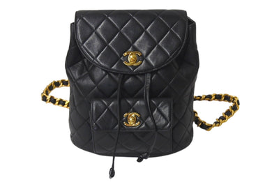 極美品 CHANEL シャネル DUMA デュマ バックパック リュック 3番台 チェーンショルダー ココマーク ラムスキン ブラック 中古 4b001147
