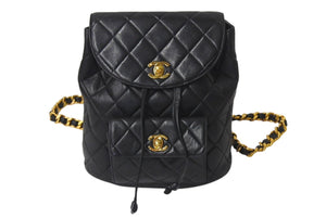 極美品 CHANEL シャネル DUMA デュマ バックパック リュック 3番台 チェーンショルダー ココマーク ラムスキン ブラック 中古 4b001147