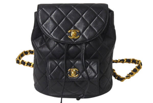極美品 CHANEL シャネル DUMA デュマ バックパック リュック 3番台 チェーンショルダー ココマーク ラムスキン ブラック 中古 4b001147
