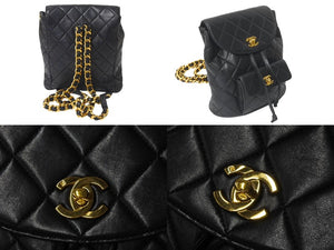 極美品 CHANEL シャネル DUMA デュマ バックパック リュック 3番台 チェーンショルダー ココマーク ラムスキン ブラック 中古 4b001147