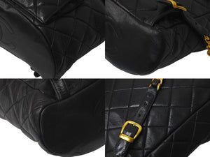 極美品 CHANEL シャネル DUMA デュマ バックパック リュック 3番台 チェーンショルダー ココマーク ラムスキン ブラック 中古 4b001147