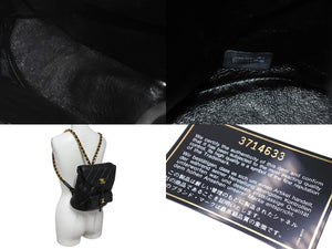 極美品 CHANEL シャネル DUMA デュマ バックパック リュック 3番台 チェーンショルダー ココマーク ラムスキン ブラック 中古 4b001147