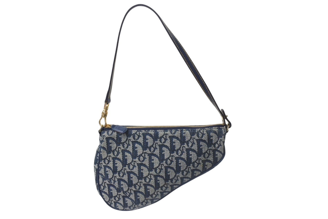 Christian Dior クリスチャンディオール トロッター サドルポーチ ワンショルダーバッグ MC1001 ネイビー 美品 中古 4b001150