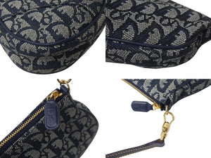 Christian Dior クリスチャンディオール トロッター サドルポーチ ワンショルダーバッグ MC1001 ネイビー 美品 中古 4b001150