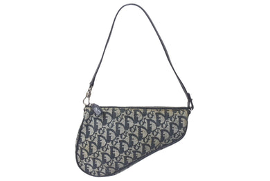 Christian Dior クリスチャンディオール トロッター サドルポーチ ワンショルダーバッグ ネイビー ロゴ 良品 中古 4b001151