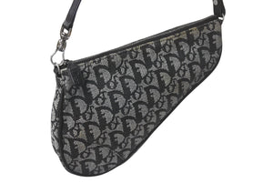 Christian Dior クリスチャンディオール トロッター サドルポーチ ワンショルダーバッグ ネイビー ロゴ 良品 中古 4b001151