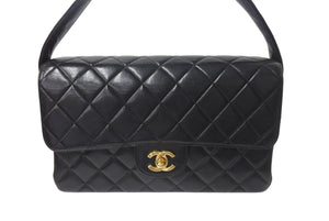 極美品 CHANEL シャネル ダブルフェイス マトラッセ25 ハンドバッグ 4番台 ココマーク ラムスキン ブラック ゴールド金具 中古 4b001157