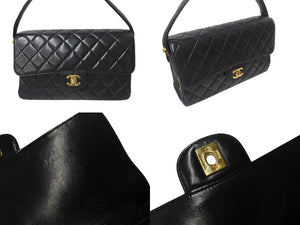 極美品 CHANEL シャネル ダブルフェイス マトラッセ25 ハンドバッグ 4番台 ココマーク ラムスキン ブラック ゴールド金具 中古 4b001157