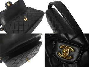 極美品 CHANEL シャネル ダブルフェイス マトラッセ25 ハンドバッグ 4番台 ココマーク ラムスキン ブラック ゴールド金具 中古 4b001157