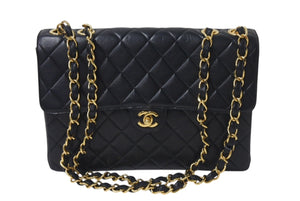 CHANEL シャネル マトラッセ 30 Wチェーンショルダーバッグ 6番台 ココマーク ラムスキン ブラック ゴールド金具 美品 中古 4b001158