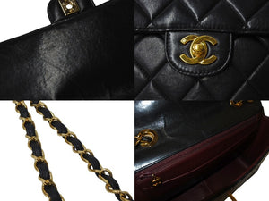 CHANEL シャネル マトラッセ 30 Wチェーンショルダーバッグ 6番台 ココマーク ラムスキン ブラック ゴールド金具 美品 中古 4b001158