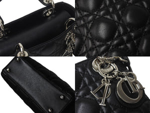 ChristianDior クリスチャンディオール レディディオール ミニ カナージュ 2WAY ハンドバッグ ブラック ラムスキン シルバー金具 美品 中古 4b001174
