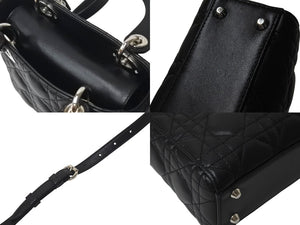 ChristianDior クリスチャンディオール レディディオール ミニ カナージュ 2WAY ハンドバッグ ブラック ラムスキン シルバー金具 美品 中古 4b001174