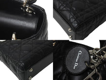 Load image into Gallery viewer, ChristianDior クリスチャンディオール レディディオール ミニ カナージュ 2WAY ハンドバッグ ブラック ラムスキン シルバー金具 美品 中古 4b001174