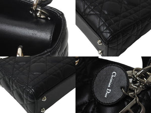 ChristianDior クリスチャンディオール レディディオール ミニ カナージュ 2WAY ハンドバッグ ブラック ラムスキン シルバー金具 美品 中古 4b001174