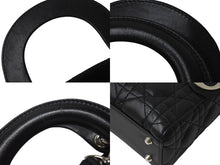 Load image into Gallery viewer, ChristianDior クリスチャンディオール レディディオール ミニ カナージュ 2WAY ハンドバッグ ブラック ラムスキン シルバー金具 美品 中古 4b001174