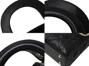 ChristianDior クリスチャンディオール レディディオール ミニ カナージュ 2WAY ハンドバッグ ブラック ラムスキン シルバー金具 美品 中古 4b001174