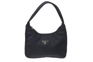 極美品 PRADA プラダ ホーボー ハンドバッグ ワンショルダーバッグ MV515 トライアングルロゴ ナイロン ブラック 中古 4b001175