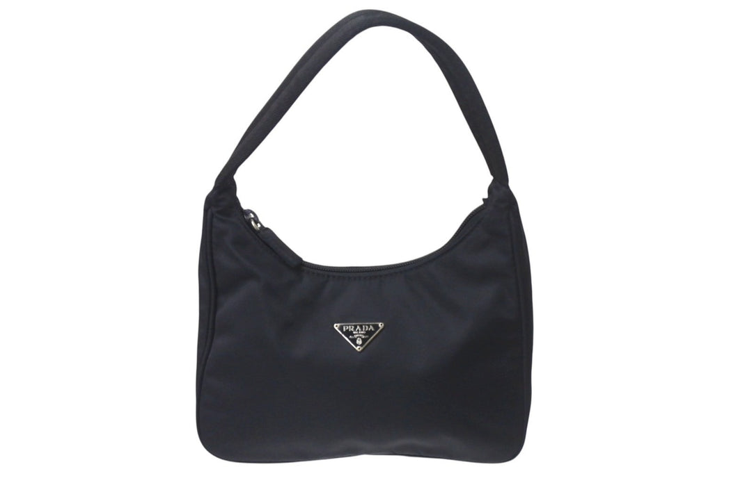 極美品 PRADA プラダ ホーボー ハンドバッグ ワンショルダーバッグ MV515 トライアングルロゴ ナイロン ブラック 中古 4b001175
