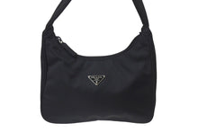 Load image into Gallery viewer, 極美品 PRADA プラダ ホーボー ハンドバッグ ワンショルダーバッグ MV515 トライアングルロゴ ナイロン ブラック 中古 4b001175