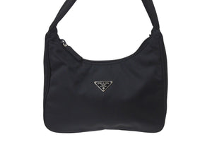 極美品 PRADA プラダ ホーボー ハンドバッグ ワンショルダーバッグ MV515 トライアングルロゴ ナイロン ブラック 中古 4b001175