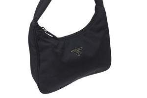 極美品 PRADA プラダ ホーボー ハンドバッグ ワンショルダーバッグ MV515 トライアングルロゴ ナイロン ブラック 中古 4b001175