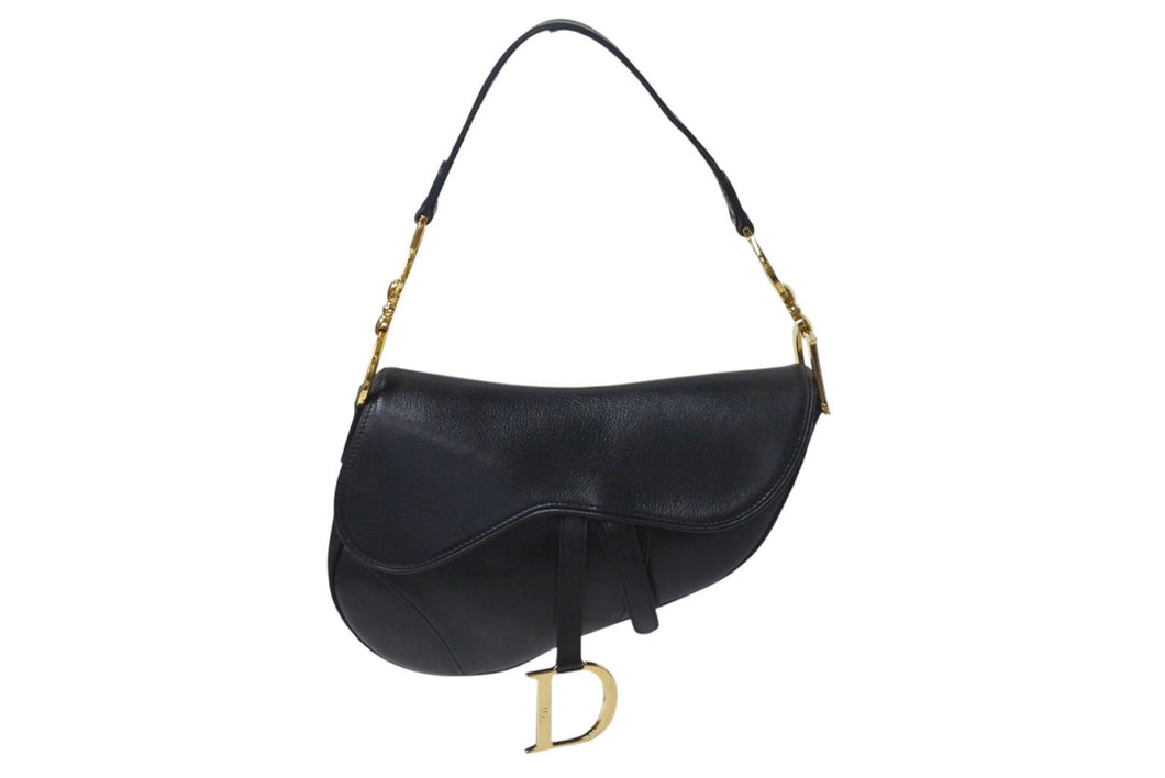 Christian Dior クリスチャンディオール サドルバッグ ワンショルダーバッグ RU 0062 レザー ブラック ガリアーノ期 美品 中古 4b001181