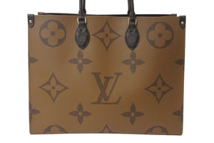 極美品 LOUIS VUITTON ルイヴィトン モノグラム ジャイアント リバース オンザゴーMM トートバッグ M45321 ブラウン 中古 4b001183
