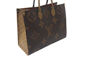 極美品 LOUIS VUITTON ルイヴィトン モノグラム ジャイアント リバース オンザゴーMM トートバッグ M45321 ブラウン 中古 4b001183