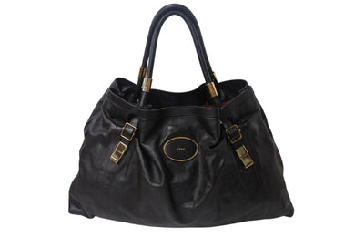 Chloe クロエ ヴィクトリア トートバッグ ハンドバッグ ロゴプレート カーフレザー ブラック ゴールド金具 美品 中古 4b001192