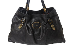 Chloe クロエ ヴィクトリア トートバッグ ハンドバッグ ロゴプレート カーフレザー ブラック ゴールド金具 美品 中古 4b001192