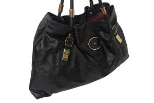 Chloe クロエ ヴィクトリア トートバッグ ハンドバッグ ロゴプレート カーフレザー ブラック ゴールド金具 美品 中古 4b001192