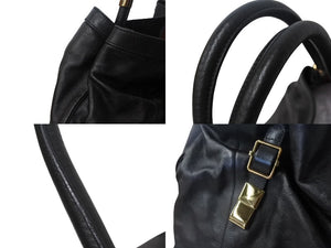 Chloe クロエ ヴィクトリア トートバッグ ハンドバッグ ロゴプレート カーフレザー ブラック ゴールド金具 美品 中古 4b001192