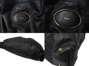 Chloe クロエ ヴィクトリア トートバッグ ハンドバッグ ロゴプレート カーフレザー ブラック ゴールド金具 美品 中古 4b001192