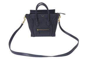 CELINE セリーヌ ラゲージ ナノ 2WAY ショルダーバッグ ハンドバッグ イタリア製 レザー シルバー シルバー金具 美品 中古 4b001193