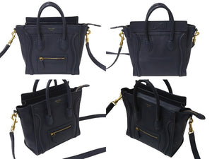 CELINE セリーヌ ラゲージ ナノ 2WAY ショルダーバッグ ハンドバッグ イタリア製 レザー シルバー シルバー金具 美品 中古 4b001193