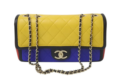 CHANEL シャネル マトラッセ チェーンショルダーバッグ CCロゴ マルチカラー カーフ ゴールド金具 中古 4b001194