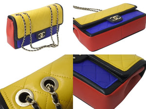 CHANEL シャネル マトラッセ チェーンショルダーバッグ CCロゴ マルチカラー カーフ ゴールド金具 中古 4b001194