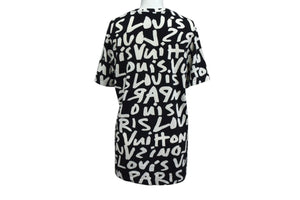 LOUIS VUITTON ルイヴィトン 半袖Tシャツ WOTS09JES サイズM グラフィティ Vネック ブラック ホワイト 美品 中古 4b001227