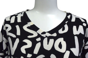 LOUIS VUITTON ルイヴィトン 半袖Tシャツ WOTS09JES サイズM グラフィティ Vネック ブラック ホワイト 美品 中古 4b001227