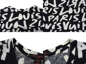 LOUIS VUITTON ルイヴィトン 半袖Tシャツ WOTS09JES サイズM グラフィティ Vネック ブラック ホワイト 美品 中古 4b001227