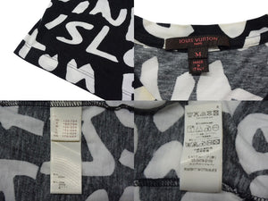 LOUIS VUITTON ルイヴィトン 半袖Tシャツ WOTS09JES サイズM グラフィティ Vネック ブラック ホワイト 美品 中古 4b001227