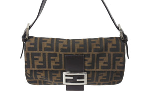 FENDI フェンディ マンマバケット ワンショルダーバッグ 26424 ズッカ柄 ブラウン キャンバス レザー シルバー金具 美品 中古 4b001231