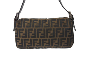 FENDI フェンディ マンマバケット ワンショルダーバッグ 26424 ズッカ柄 ブラウン キャンバス レザー シルバー金具 美品 中古 4b001231